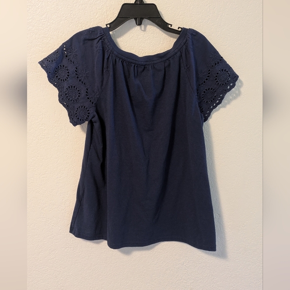 Cat & Jack Blue Short Sleeve Embellished Blouse - Picture 2 of 5